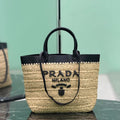 Prada Small crochet and leather tote bag 1BG500 Black - Default Title - View 1