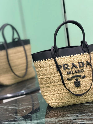 Prada Small crochet and leather tote bag 1BG500 Black - Default Title - View 3
