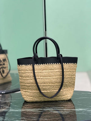 Prada Small crochet and leather tote bag 1BG500 Black - Default Title - View 4