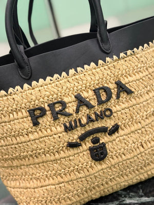 Prada Small crochet and leather tote bag 1BG500 Black - Default Title - View 5