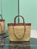 Prada Small crochet and leather tote bag 1BG500 Brown