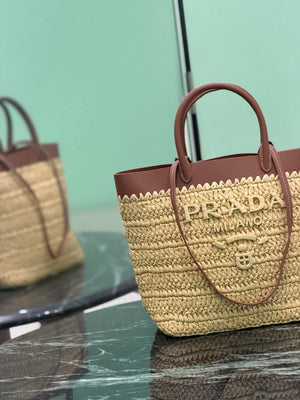 Prada Small crochet and leather tote bag 1BG500 Brown - Default Title - View 4