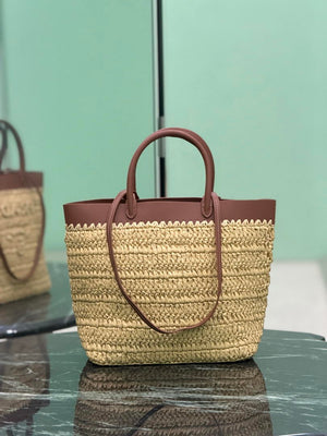 Prada Small crochet and leather tote bag 1BG500 Brown - Default Title - View 5