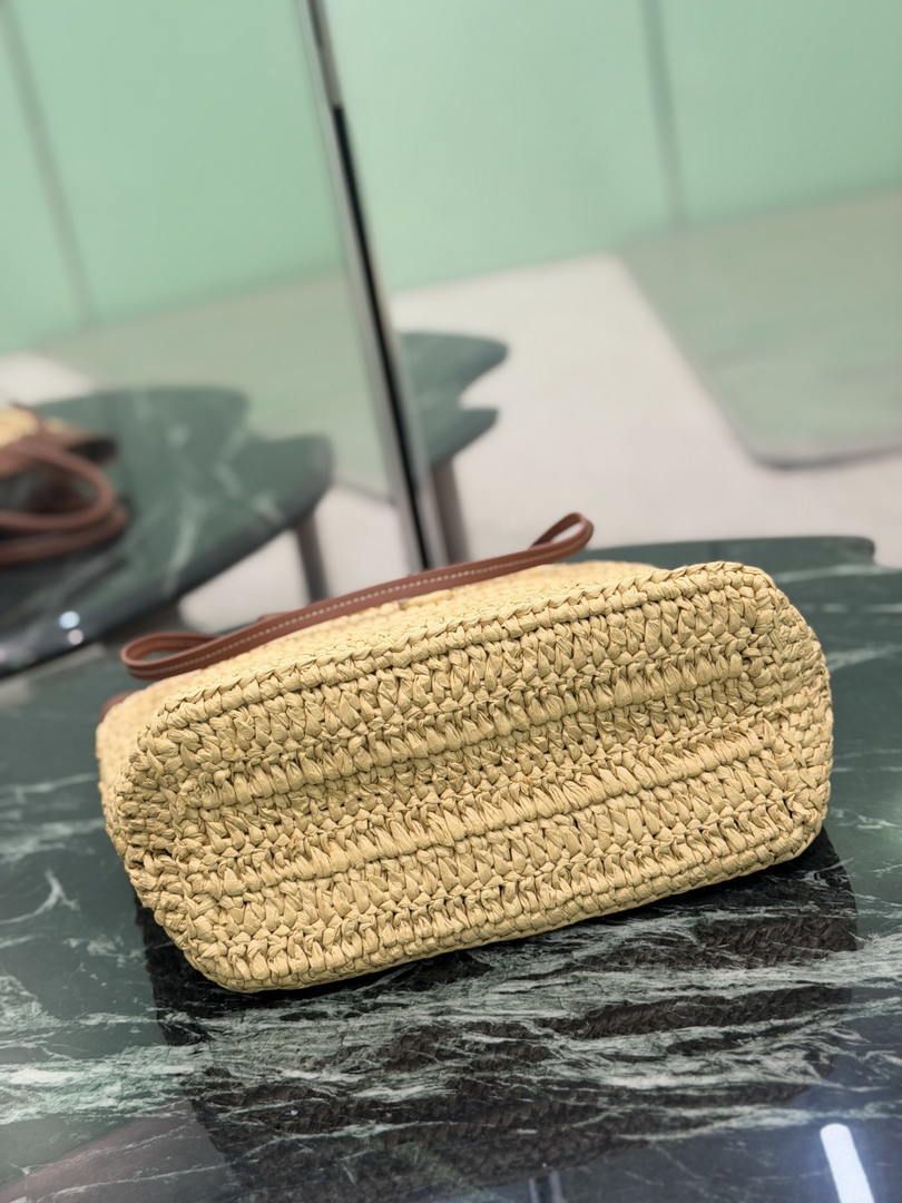 Prada Small crochet and leather tote bag 1BG500 Brown