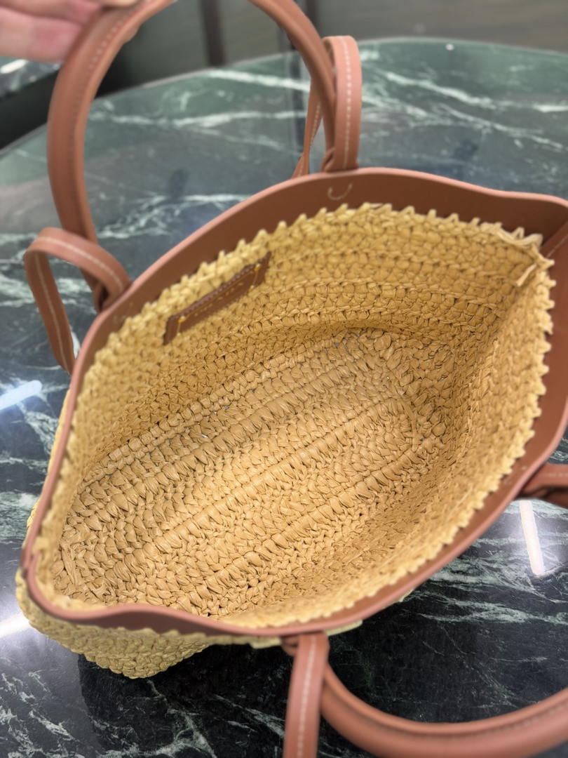 Prada Small crochet and leather tote bag 1BG500 Brown