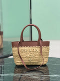 Prada Mini crochet and leather tote bag 1BG501 Brown
