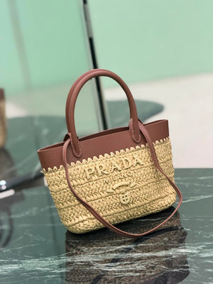 Prada Mini crochet and leather tote bag 1BG501 Brown - Default Title - View 3