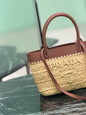 Prada Mini crochet and leather tote bag 1BG501 Brown - Default Title - View 6