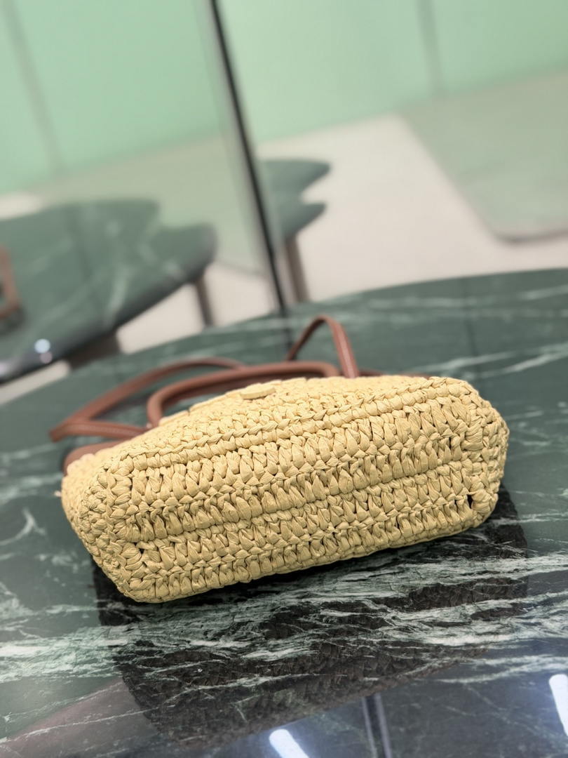 Prada Mini crochet and leather tote bag 1BG501 Brown