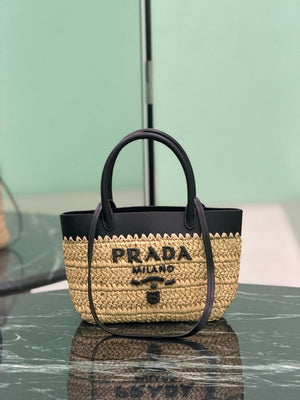 Prada Mini crochet and leather tote bag 1BG501 Black - Default Title - View 1