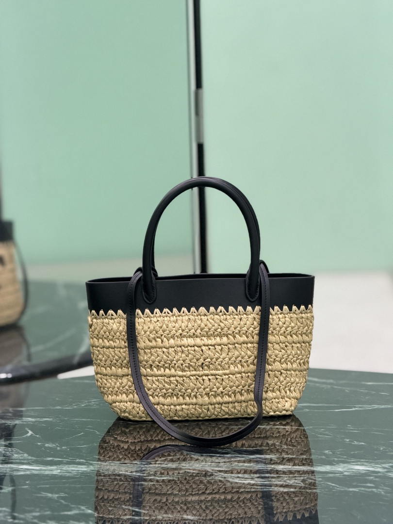 Prada Mini crochet and leather tote bag 1BG501 Black