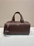 Prada Small Lambskin leather duffle bag 2VC046 Dark Brown