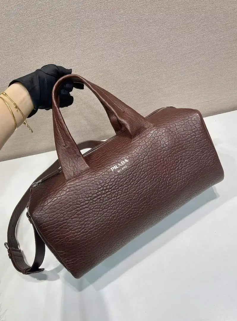 Prada Small Lambskin leather duffle bag 2VC046 Dark Brown