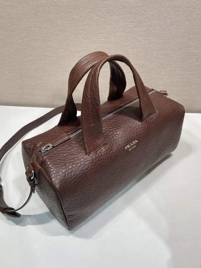 Prada Small Lambskin leather duffle bag 2VC046 Dark Brown