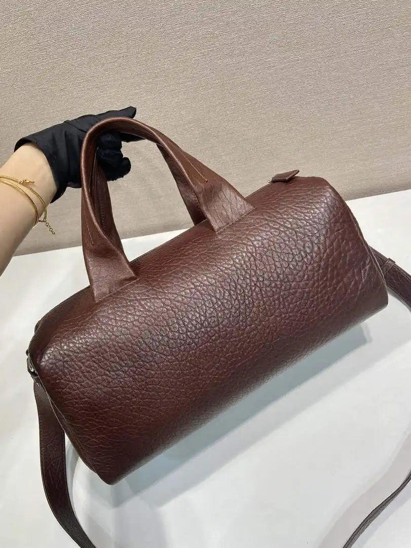 Prada Small Lambskin leather duffle bag 2VC046 Dark Brown