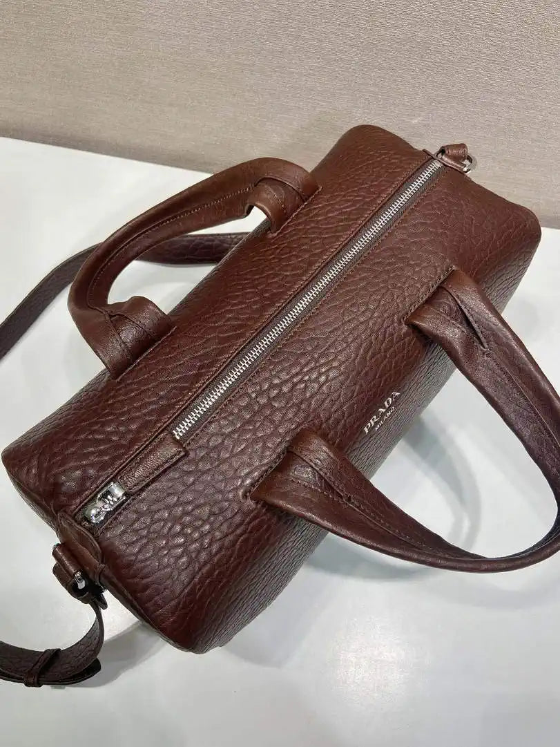 Prada Small Lambskin leather duffle bag 2VC046 Dark Brown