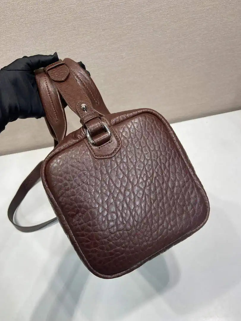 Prada Small Lambskin leather duffle bag 2VC046 Dark Brown