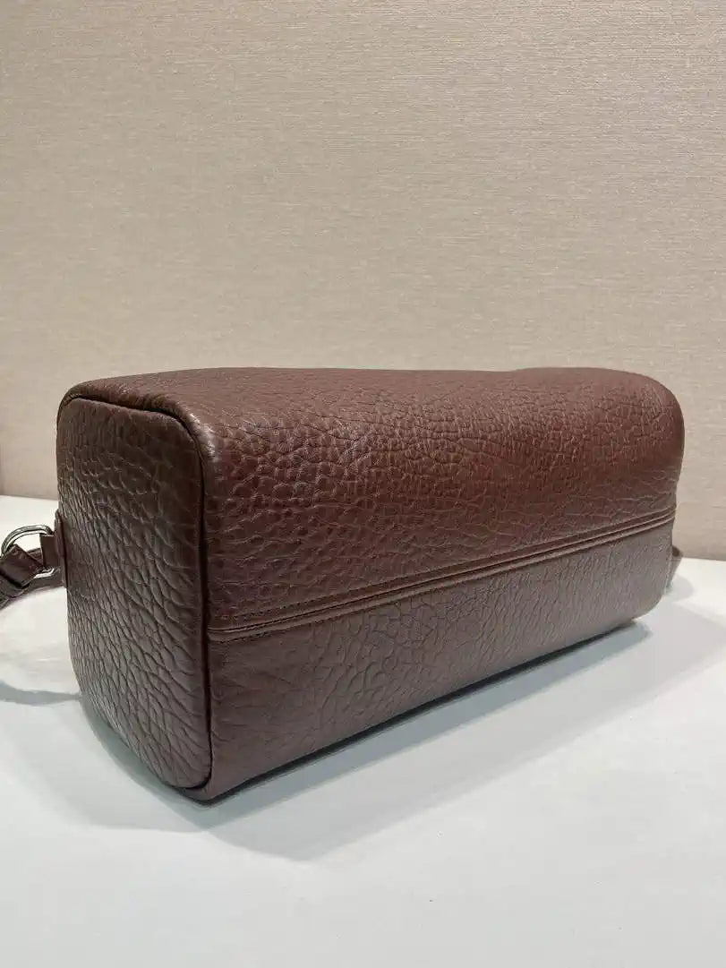 Prada Small Lambskin leather duffle bag 2VC046 Dark Brown