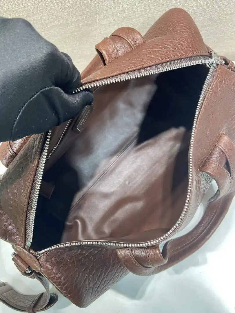 Prada Small Lambskin leather duffle bag 2VC046 Dark Brown