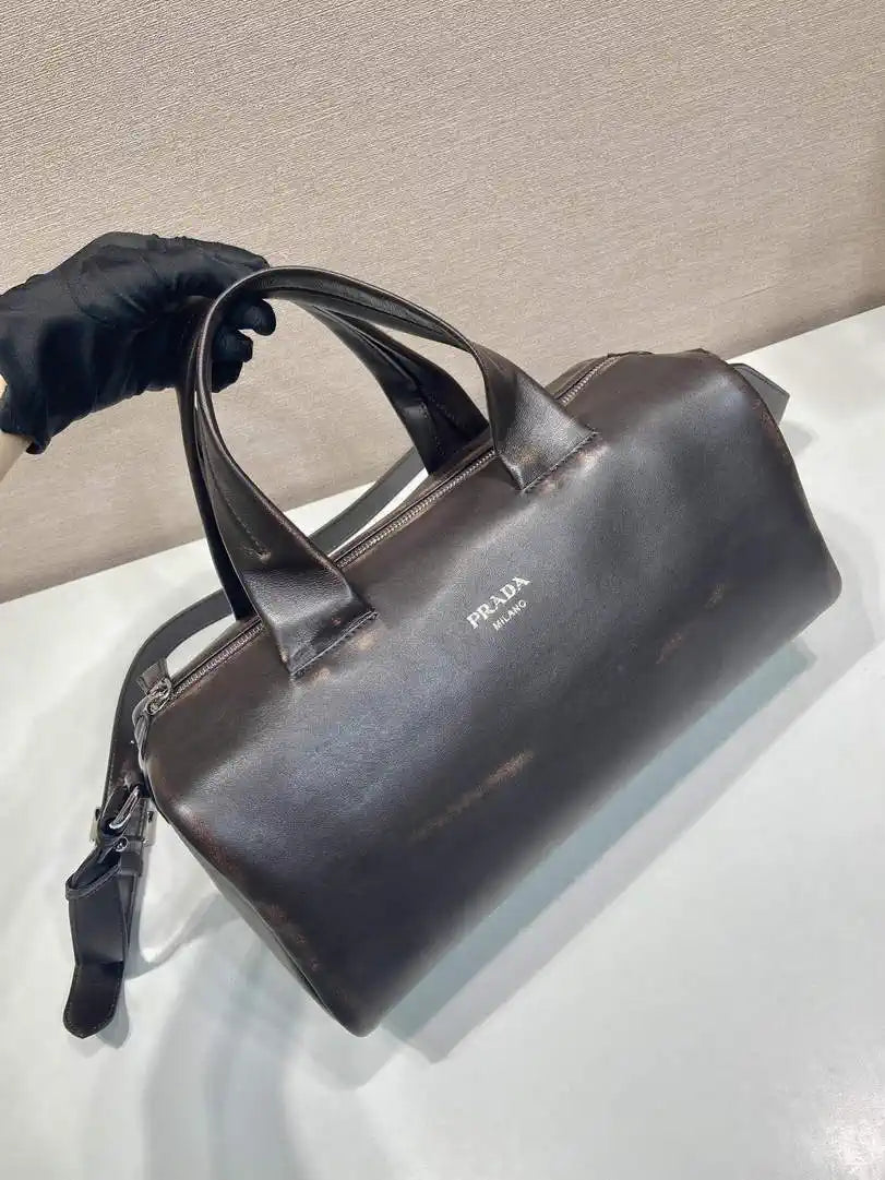 Prada Small nappa leather duffle bag 2VC046 Dark Brown