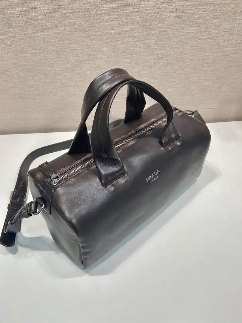Prada Small nappa leather duffle bag 2VC046 Dark Brown