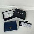 Prada Small Saffiano Leather Wallet 1MV204 Blue Prada Logo