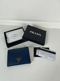 Prada Small Saffiano Leather Wallet 1MV204 Blue Prada Logo