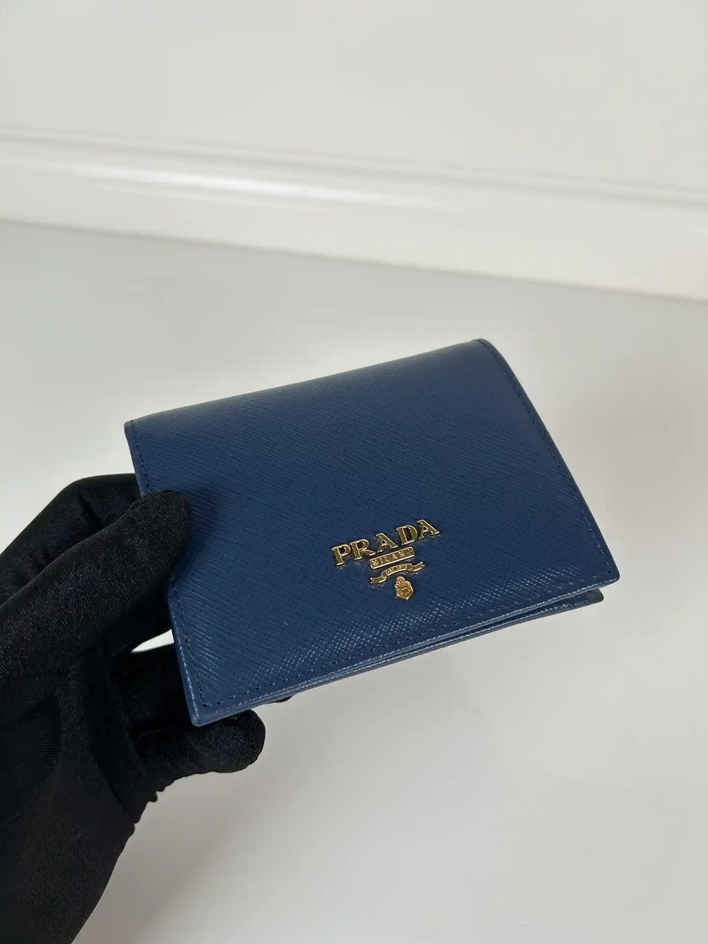 Prada Small Saffiano Leather Wallet 1MV204 Blue Prada Logo