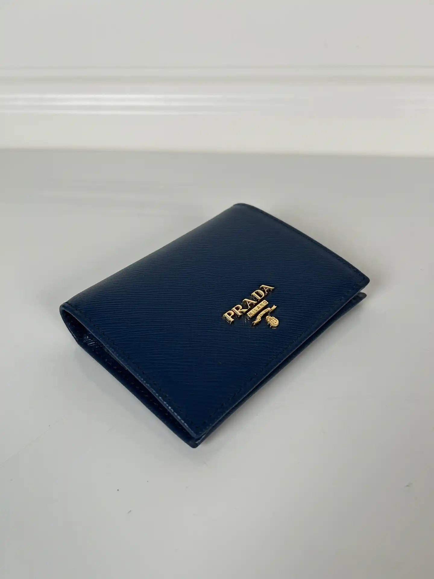 Prada Small Saffiano Leather Wallet 1MV204 Blue Prada Logo