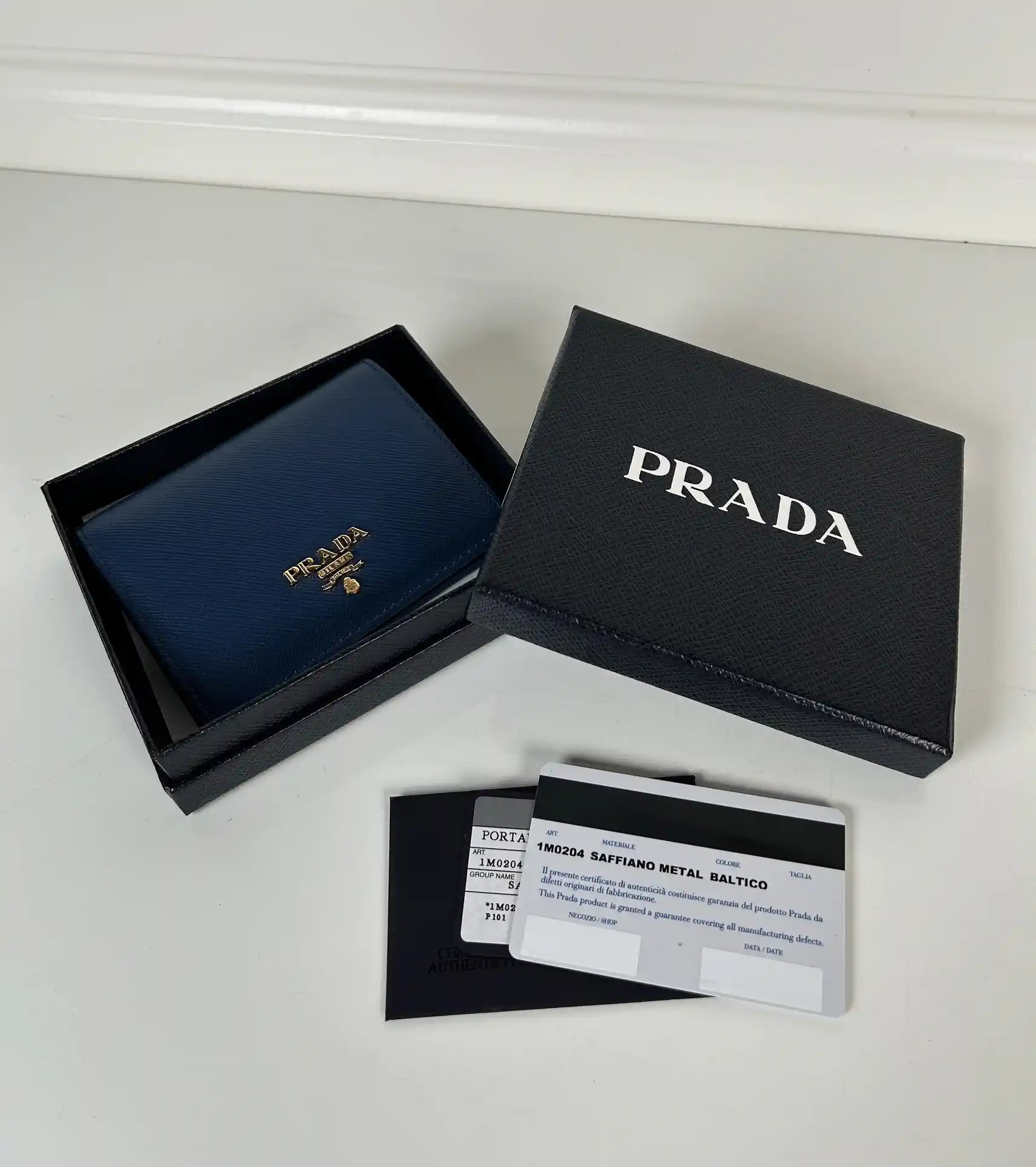 Prada Small Saffiano Leather Wallet 1MV204 Blue Prada Logo