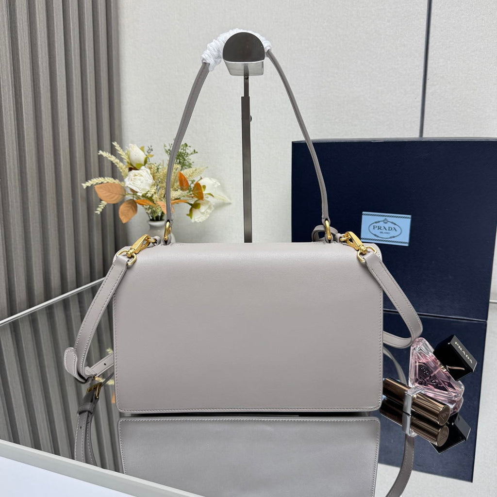 Prada Soft Sound medium leather shoulder bag 1BN023 Light Gray