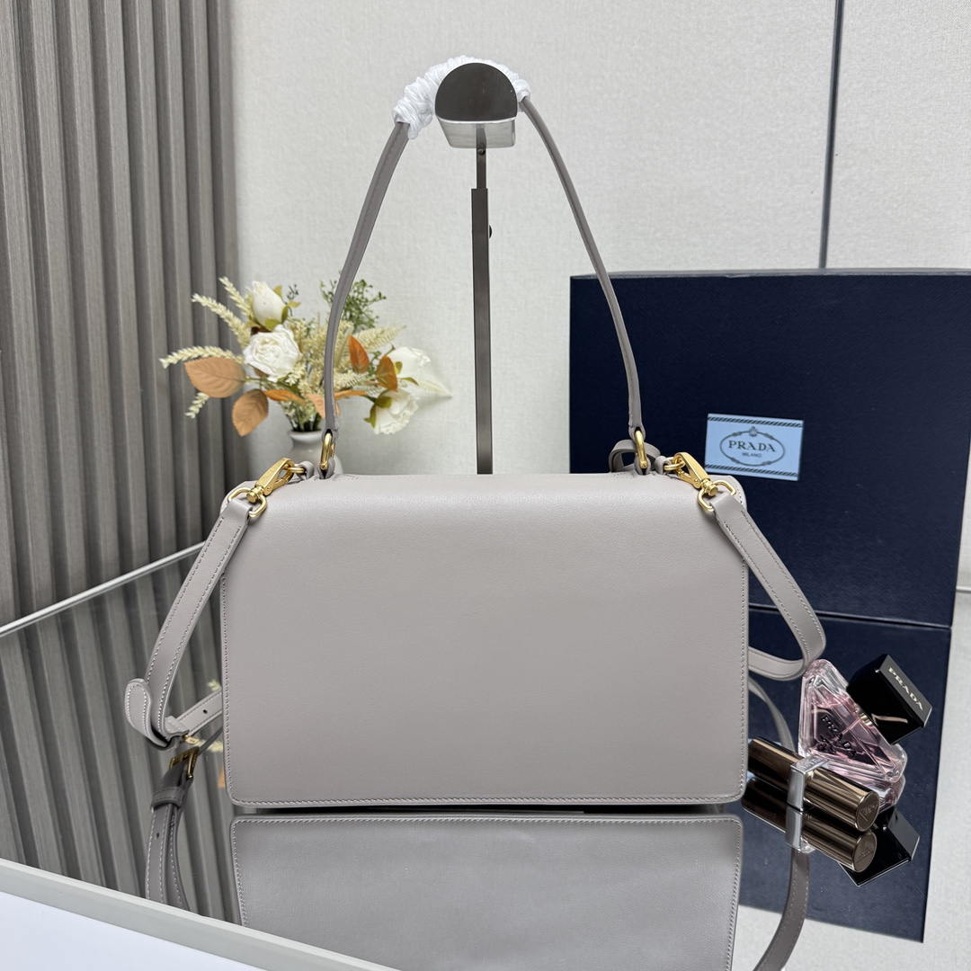 Prada Soft Sound medium leather shoulder bag 1BN023 Light Gray