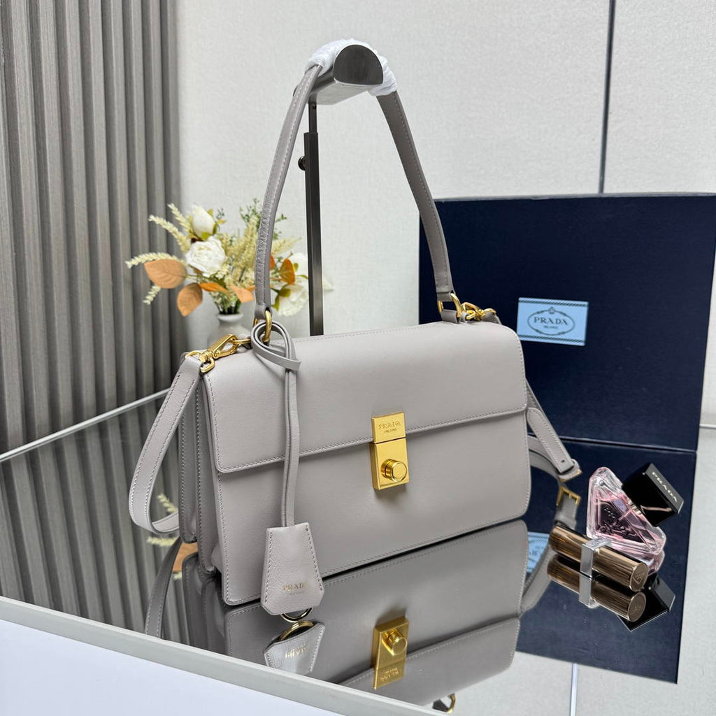 Prada Soft Sound medium leather shoulder bag 1BN023 Light Gray