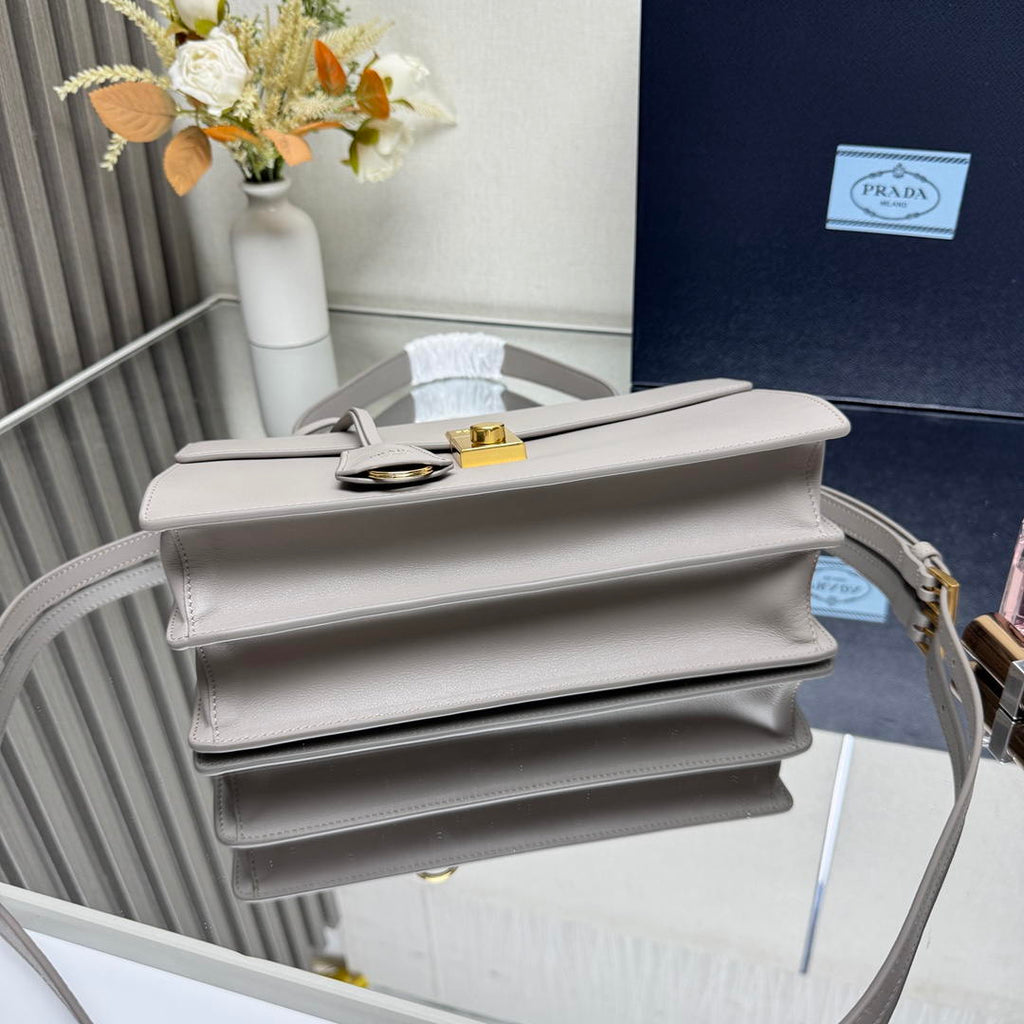 Prada Soft Sound medium leather shoulder bag 1BN023 Light Gray