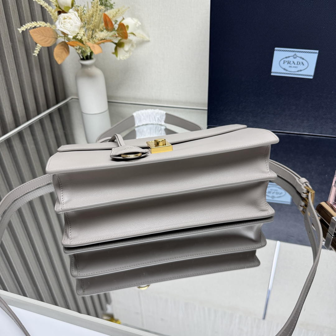 Prada Soft Sound medium leather shoulder bag 1BN023 Light Gray