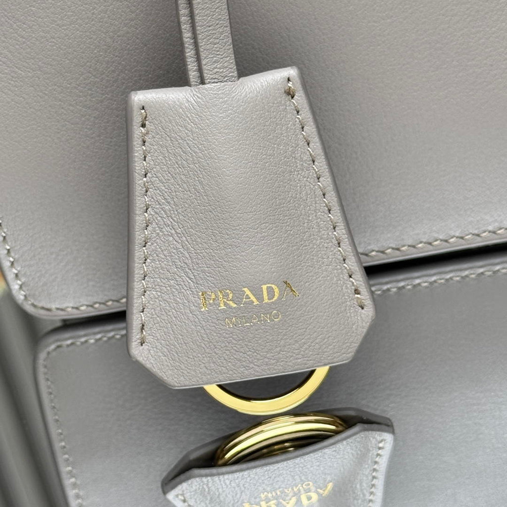 Prada Soft Sound medium leather shoulder bag 1BN023 Light Gray