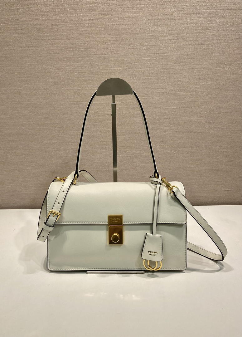 Prada Soft Sound medium leather shoulder bag 1BN023 White