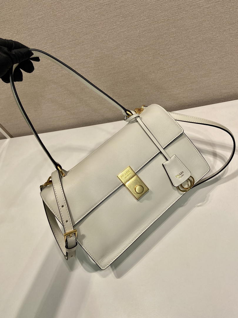 Prada Soft Sound medium leather shoulder bag 1BN023 White
