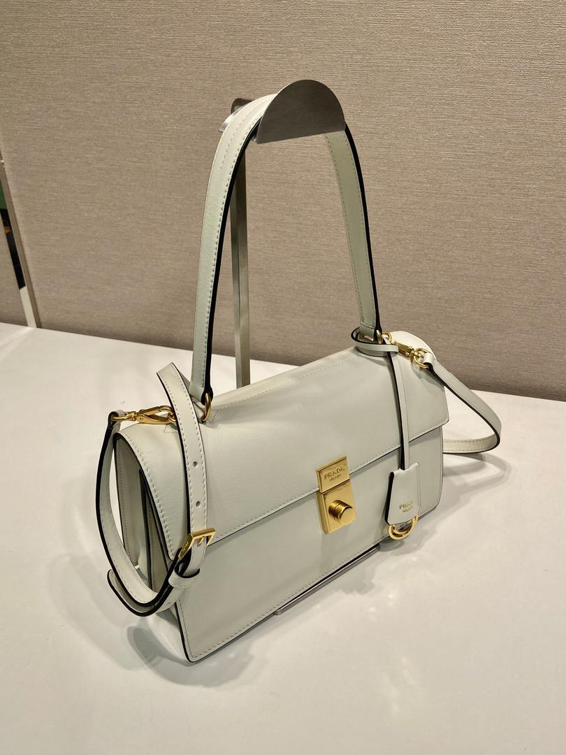 Prada Soft Sound medium leather shoulder bag 1BN023 White