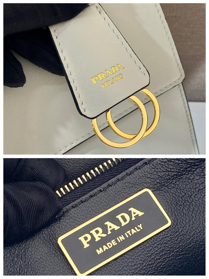 Prada Soft Sound medium leather shoulder bag 1BN023 White