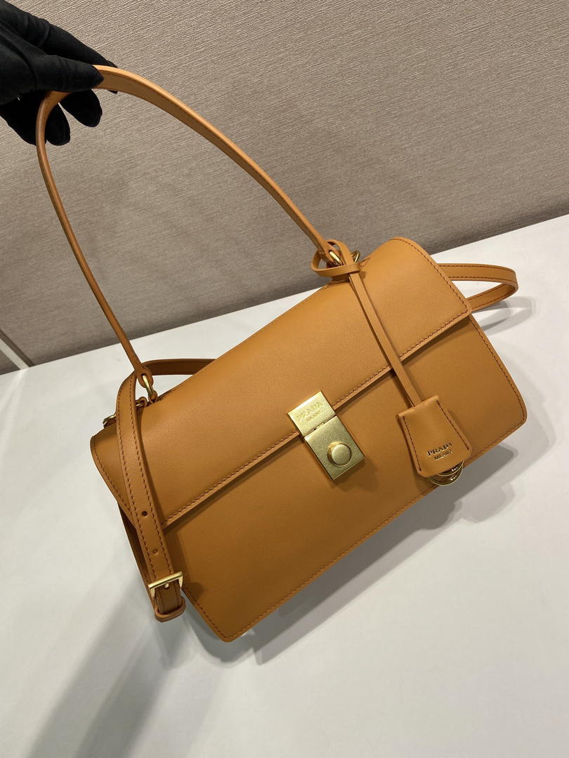 Prada Soft Sound medium leather shoulder bag 1BN023 Caramel