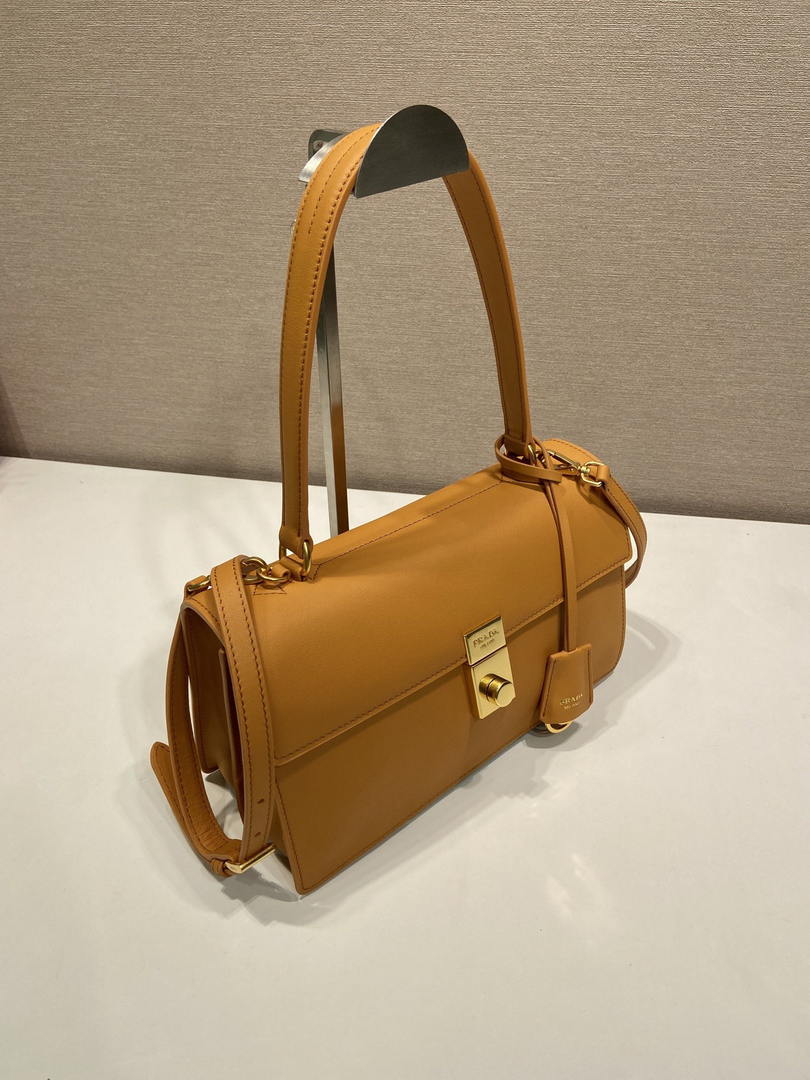 Prada Soft Sound medium leather shoulder bag 1BN023 Caramel