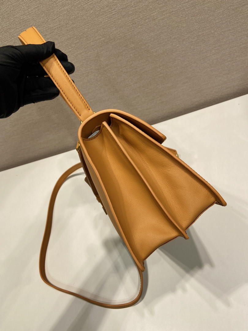 Prada Soft Sound medium leather shoulder bag 1BN023 Caramel
