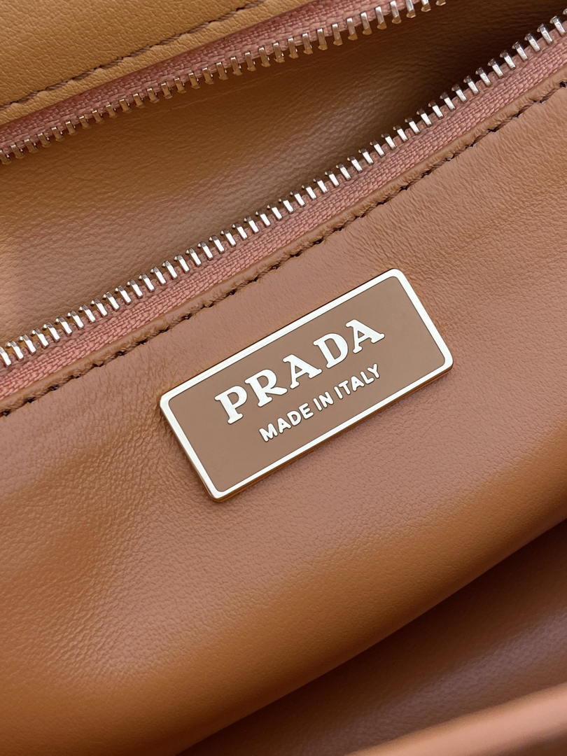 Prada Soft Sound medium leather shoulder bag 1BN023 Caramel