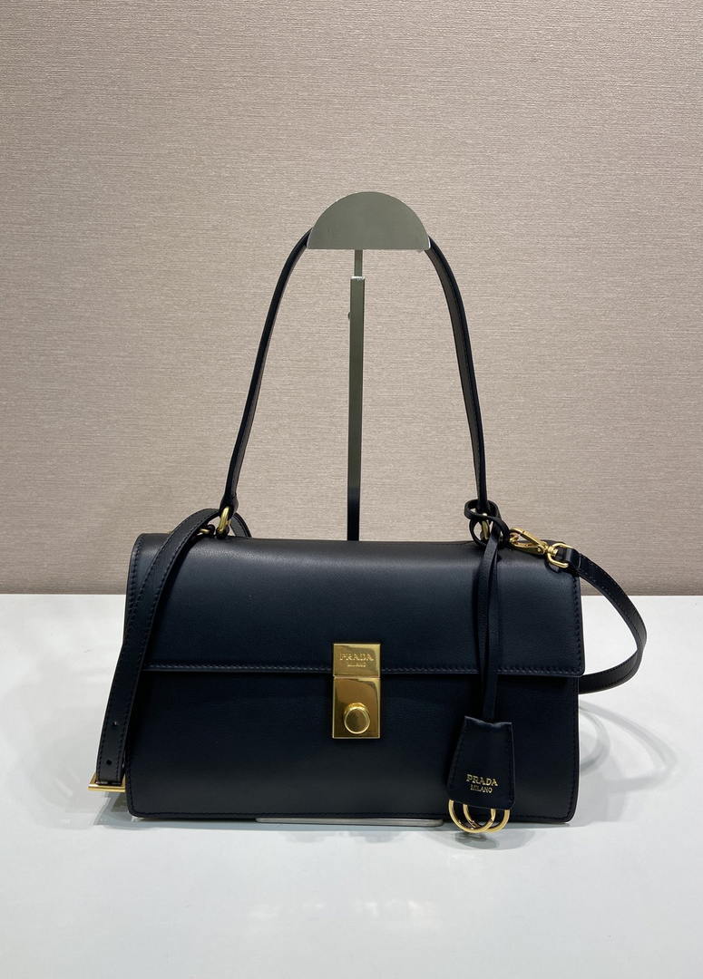 Prada Soft Sound medium leather shoulder bag 1BN023 Black