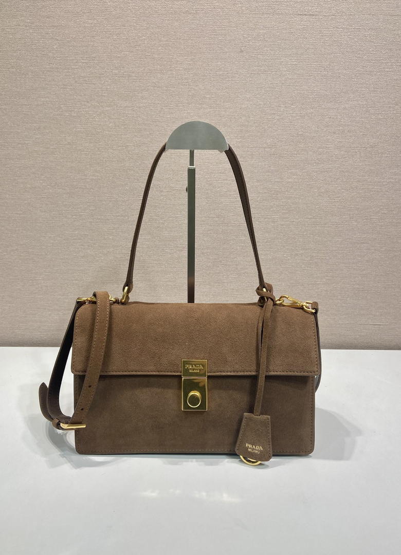 Prada Soft Sound medium Suede shoulder bag 1BN023 Brown