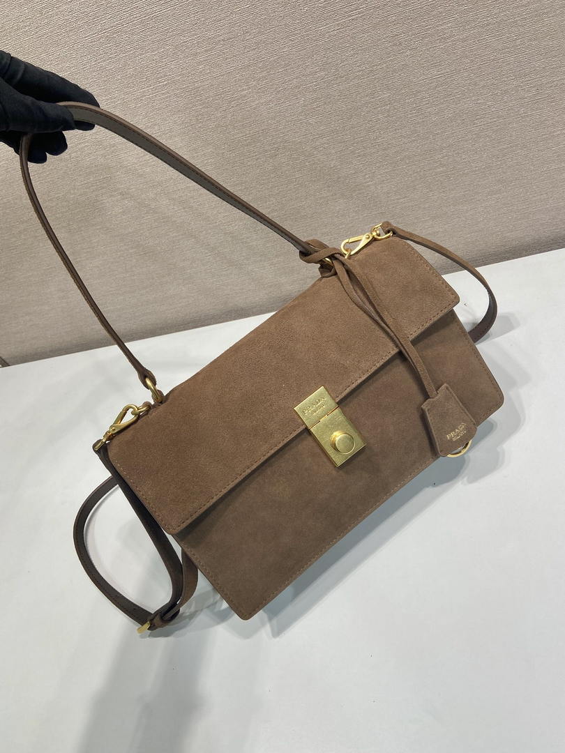 Prada Soft Sound medium Suede shoulder bag 1BN023 Brown