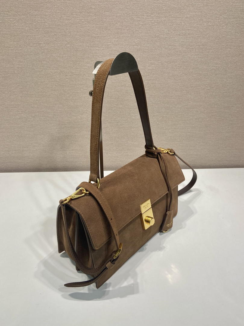 Prada Soft Sound medium Suede shoulder bag 1BN023 Brown