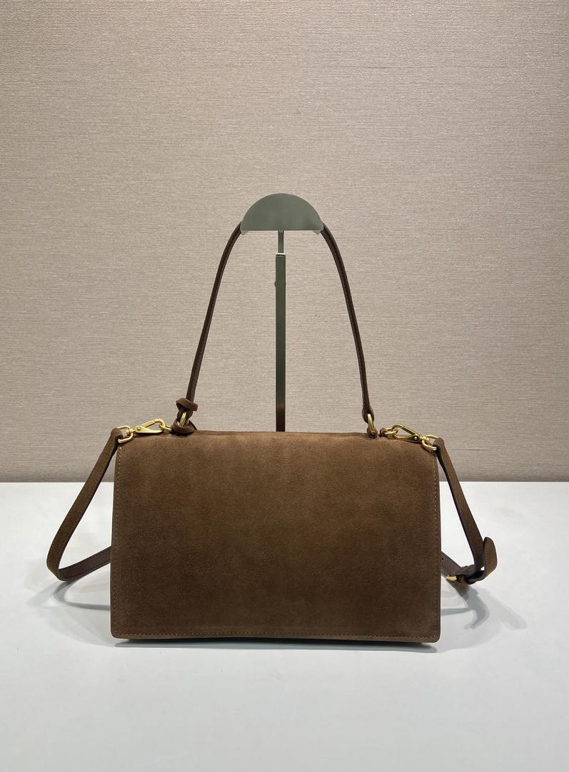 Prada Soft Sound medium Suede shoulder bag 1BN023 Brown