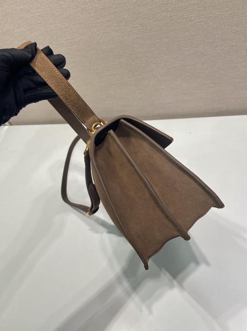 Prada Soft Sound medium Suede shoulder bag 1BN023 Brown